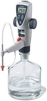 Bureta acoplable a frasco Titrette®, DE-M, 50 ml con válvula de valor/dosificación inversa, con interfase RS-232 para conexión a PC, Capacidad: 50ml.  Brand.   Incluye: Bureta acoplable a frascos Titrette®, marcaje DE-M, certificado de calidad, tubo de aspiración telescópico (longitud 170 - 330 mm), tubo para dosificación inversa, 2 microbaterías de 1,5 V, 3 adaptadores de PP para frascos (GL 45/32, GL 45/S 40, GL 32/NS 29/32), 2 visores de inspección topacios de protección contra la luz, instrucciones de manejo, un cable para el interface 2 m (conexión de enchufe sub-D de 9 polos), un CD