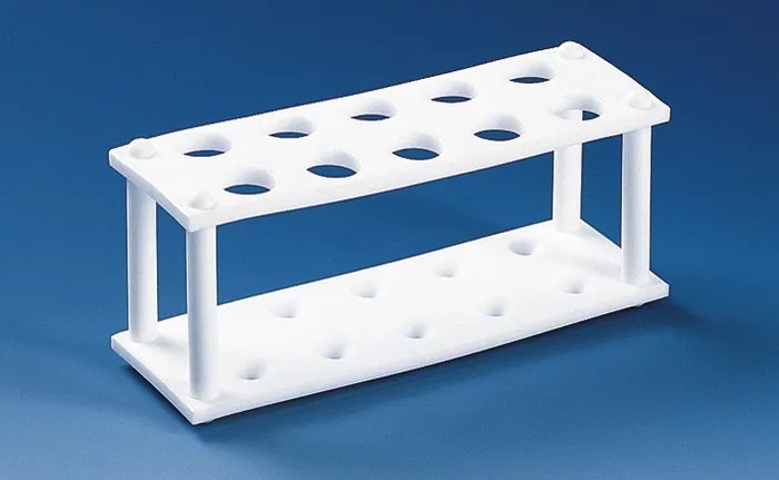 Gradillap. Tubos de ensayo, PTFE, p.10 tubos hasta diámetro 19mm. 180 x 60 x 70mm. Compra por múltiplo de 1 / Precio por unidad. Brand.